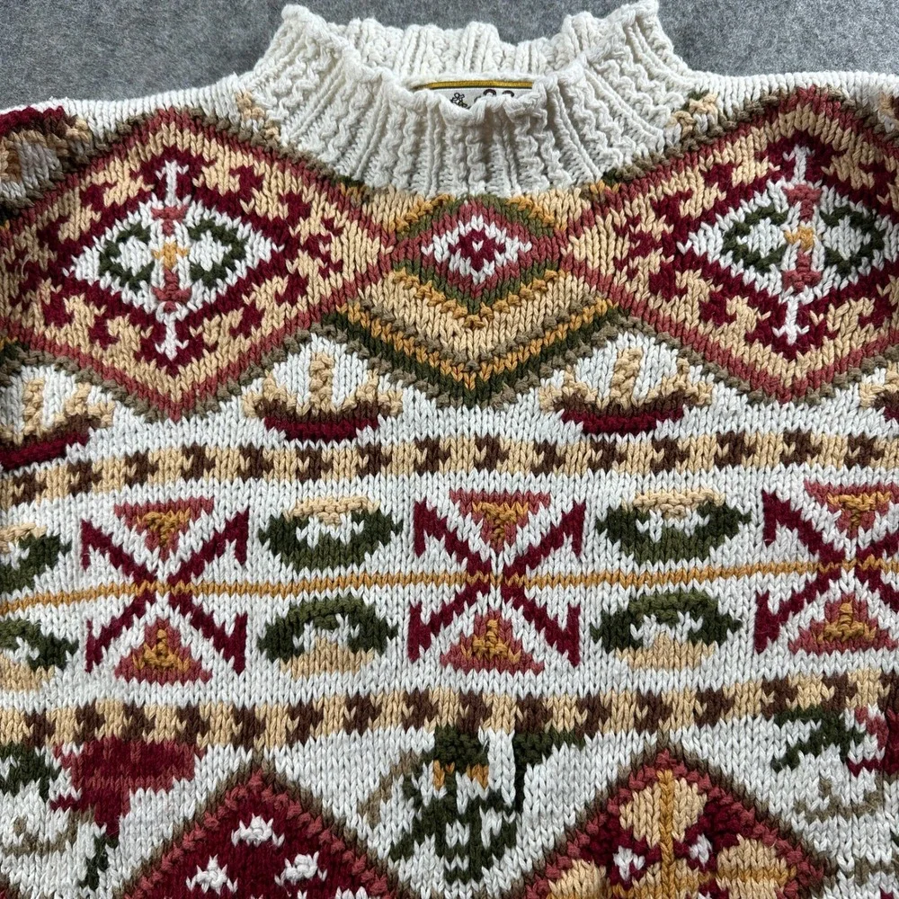 Vtg Heirloom Collectible Sweater Womens M Cream‎ Geometric 1992 Mock Neck